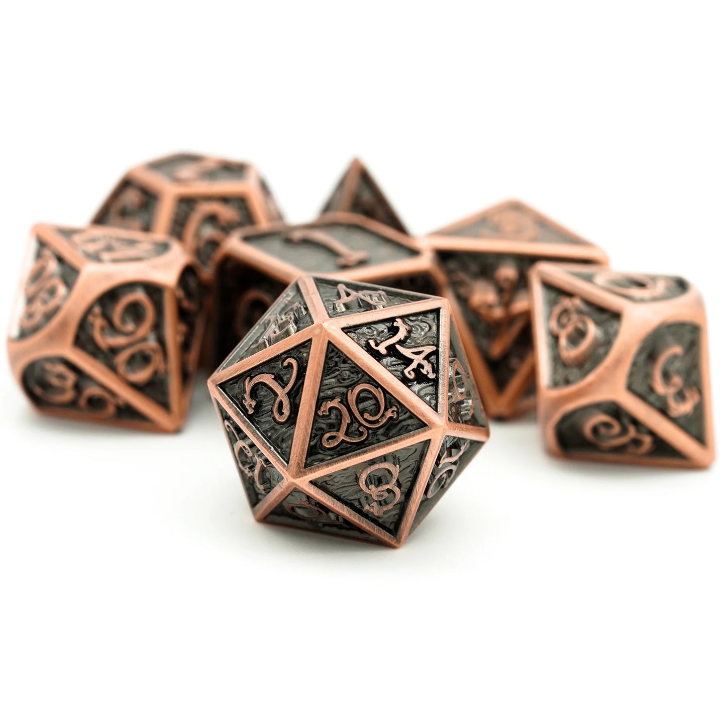 Dragon Font Metal Dice - Black Gold