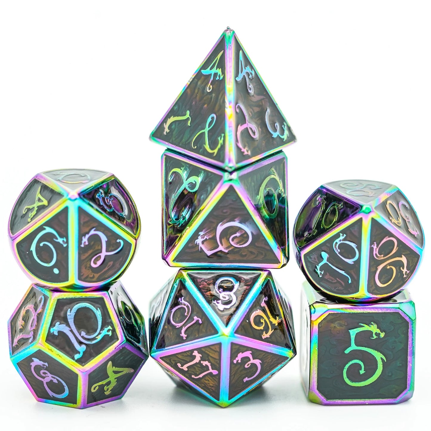 Dragon Font Metal Dice - Silver Prism