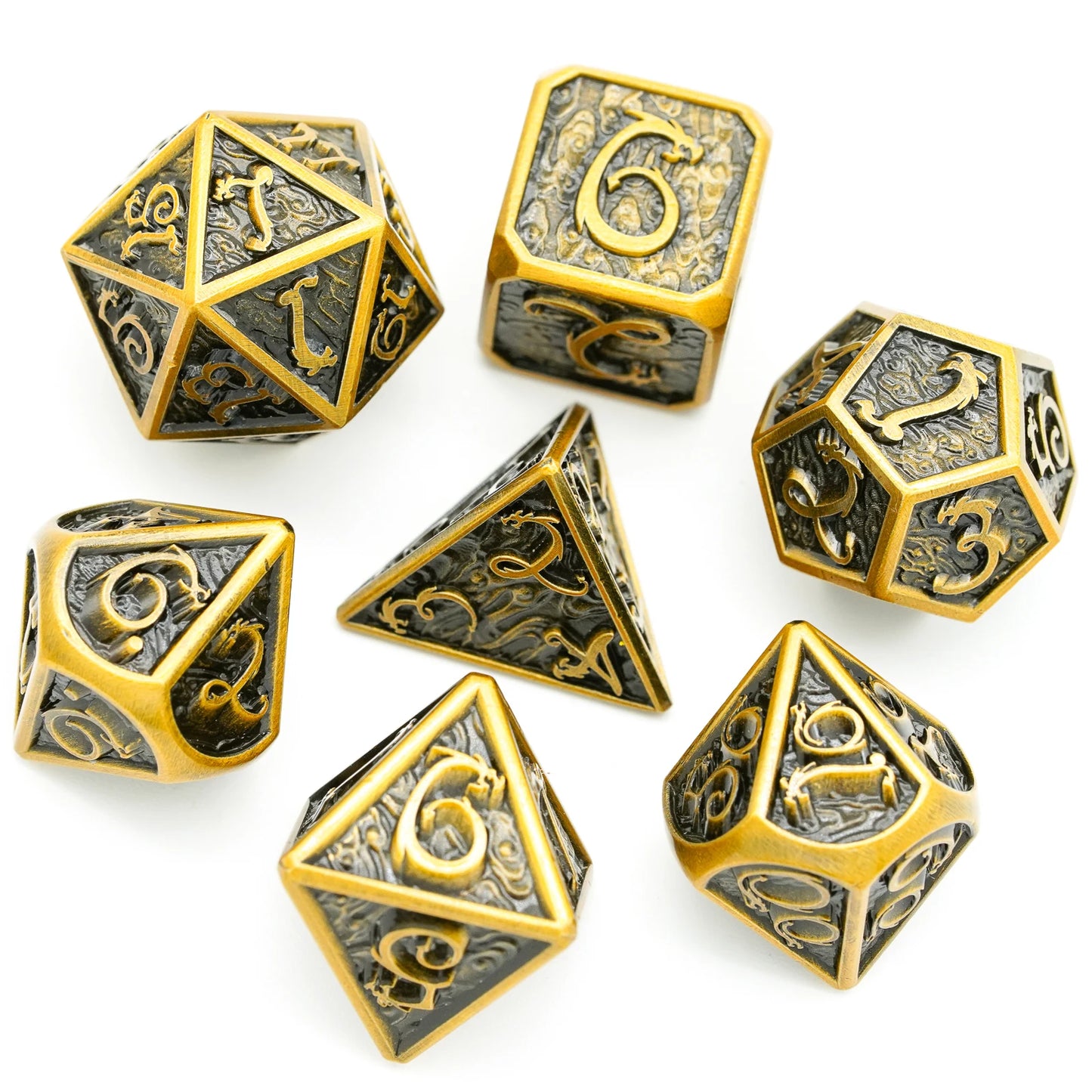 Dragon Font Metal Dice - Silvered Blue