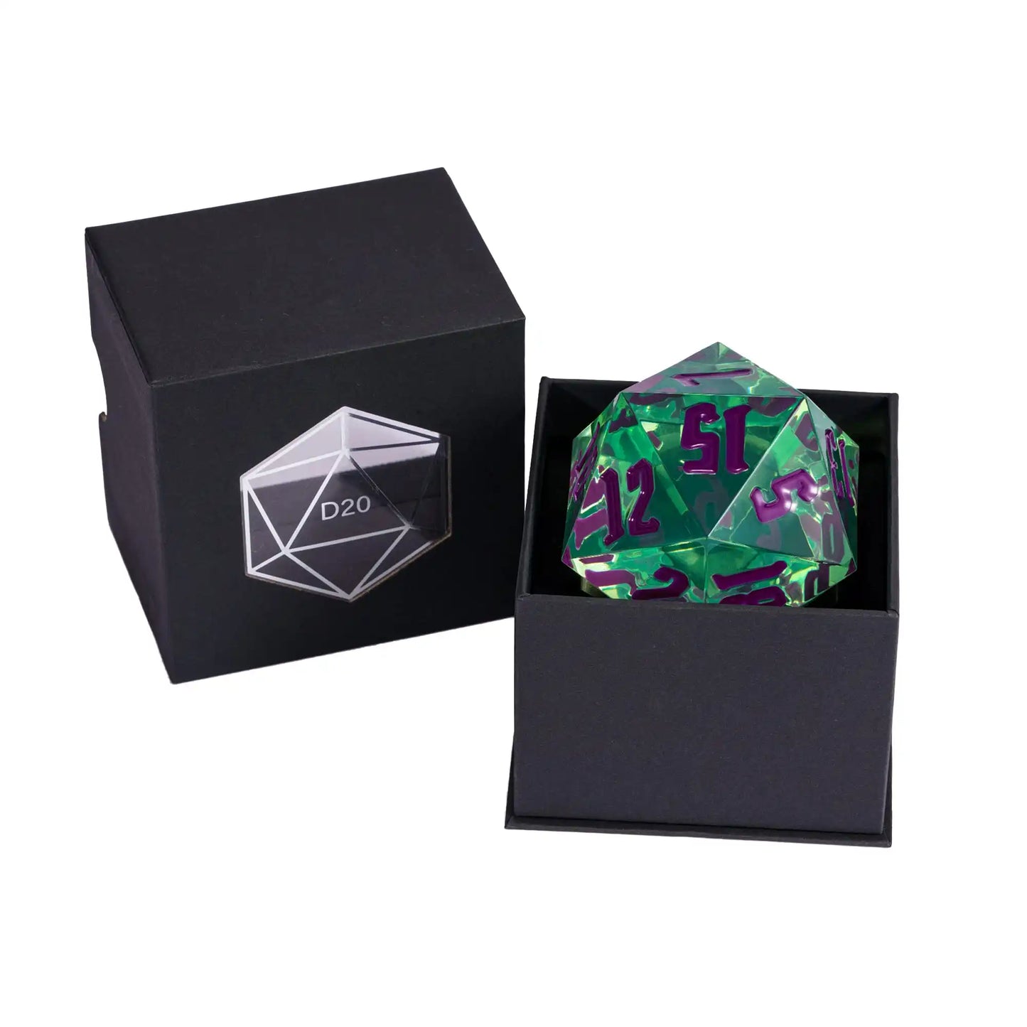 55mm Single Large Acrylic Die - Crystal Green w/ Purple Font