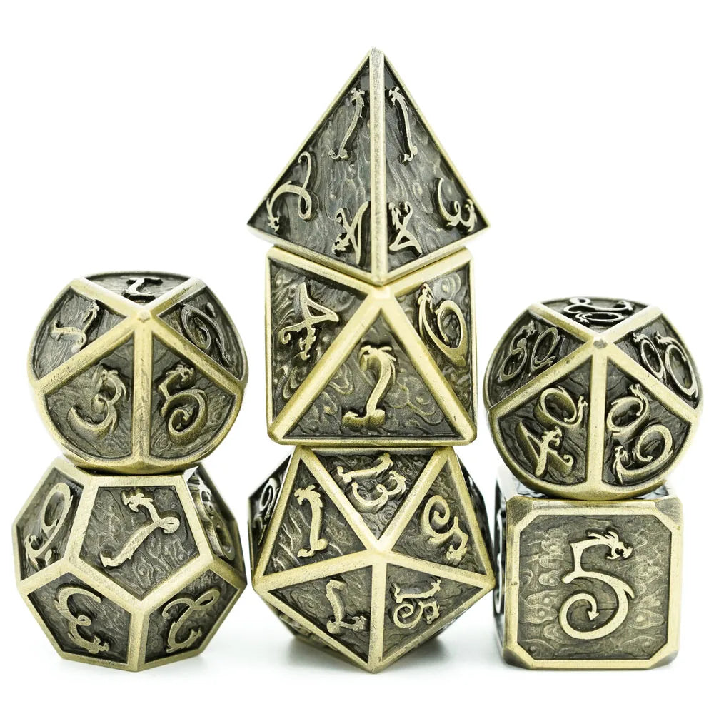 Dragon Font Metal Dice - Ancient Bronze