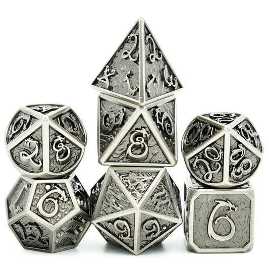 Dragon Font Metal Dice - Ancient Silver