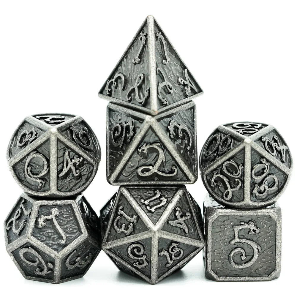 Dragon Font Metal Dice - Silver