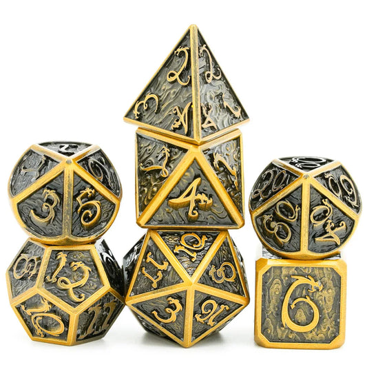 Dragon Font Metal Dice - Ancient Gold