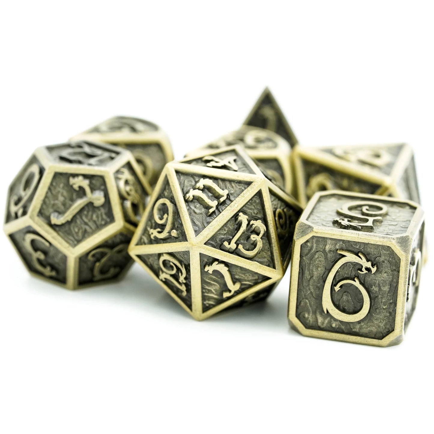 Dragon Font Metal Dice - Ancient Gold