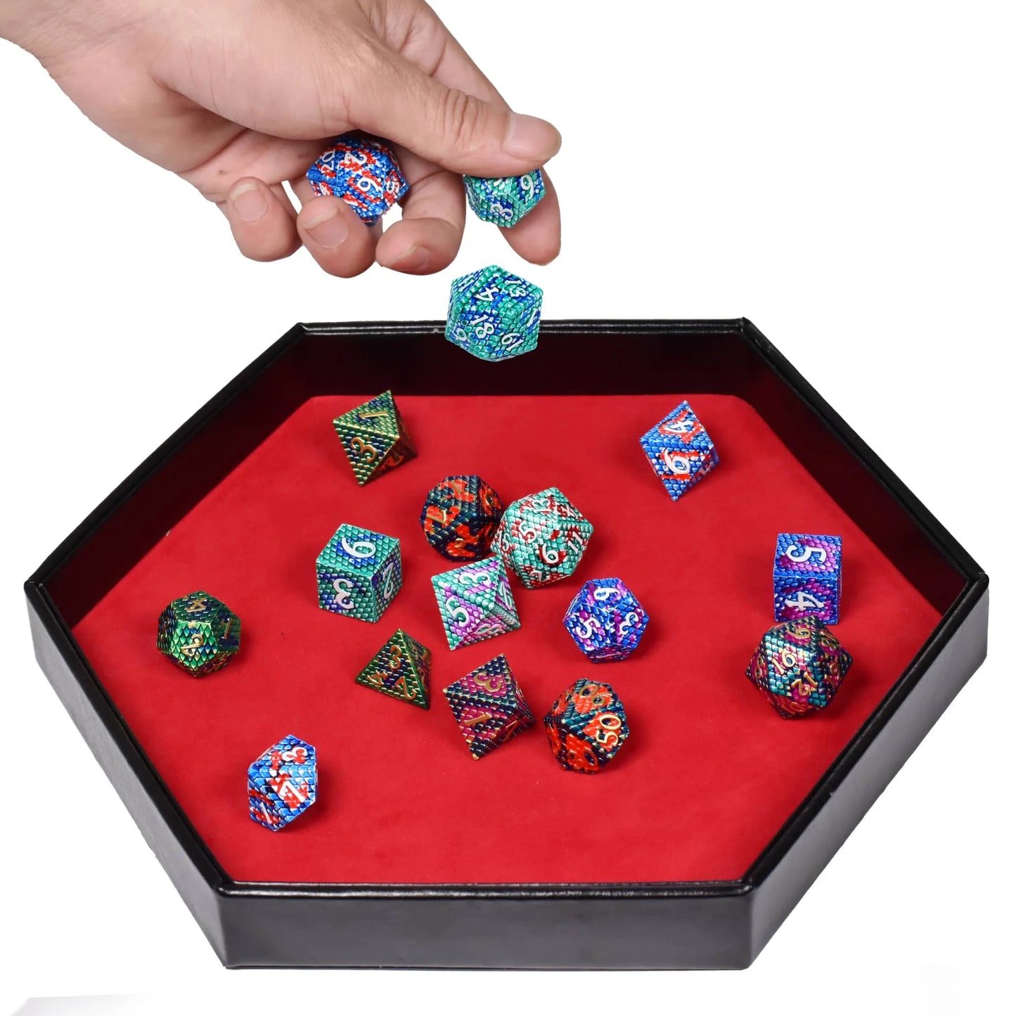 Hexagon Dice Case and Tray - Green