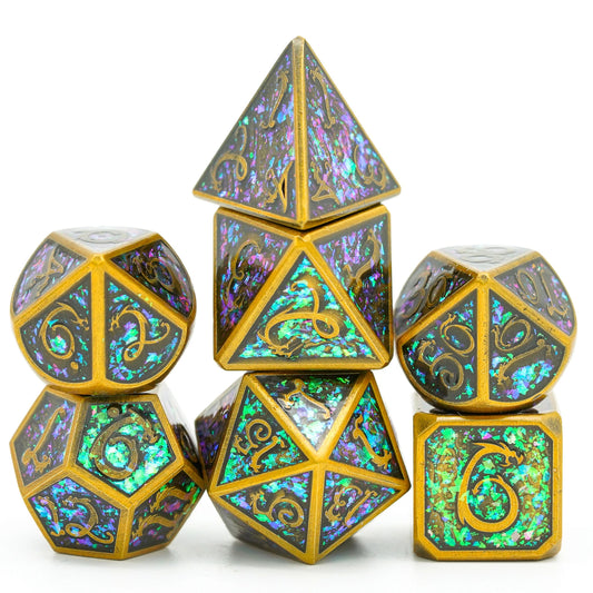 Dragon Font Metal Dice - Golden Prism