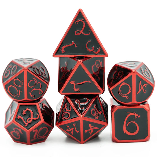 Dragon Font Metal Dice - Black Red