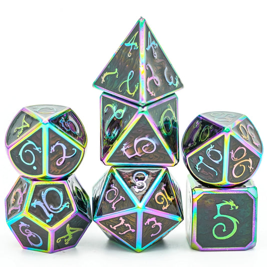 Dragon Font Metal Dice - Rainbow