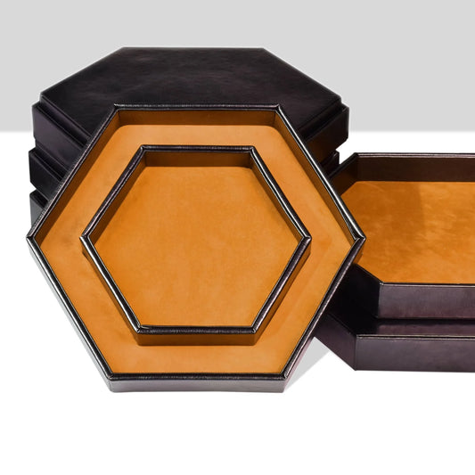 Hexagon Dice Case and Tray - Brown