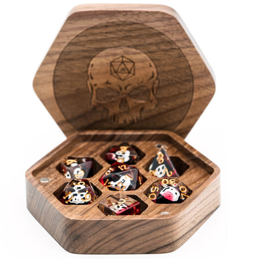 Hexagon Wooden Dice Box - Skull