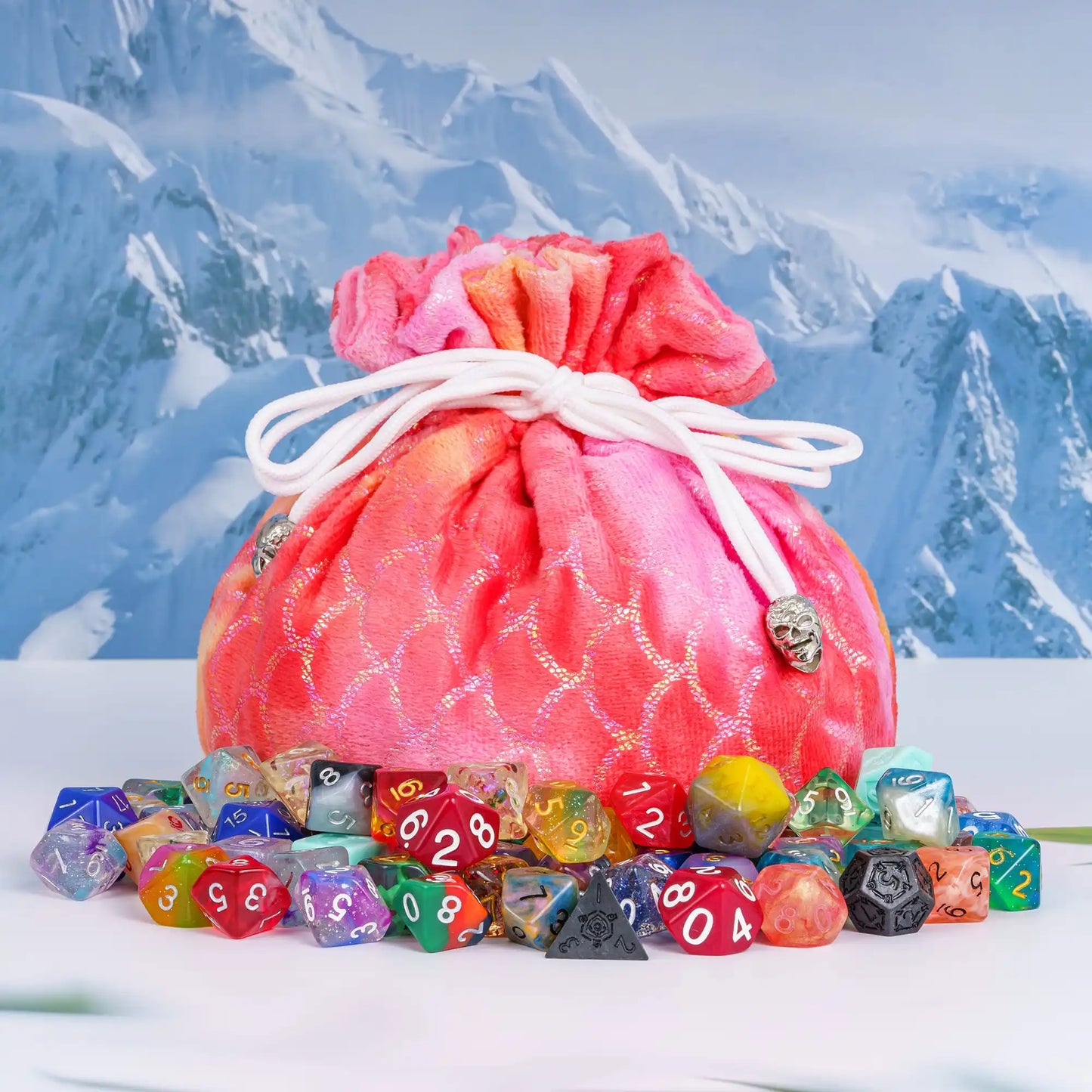 D20 Drawstring Dice Bag - Rose