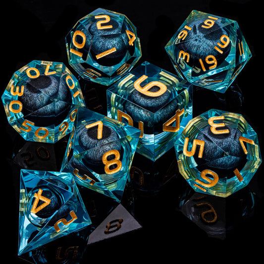 Eye of Cthulhu Resin Dice - Blue Resin w/ Blue Eyes