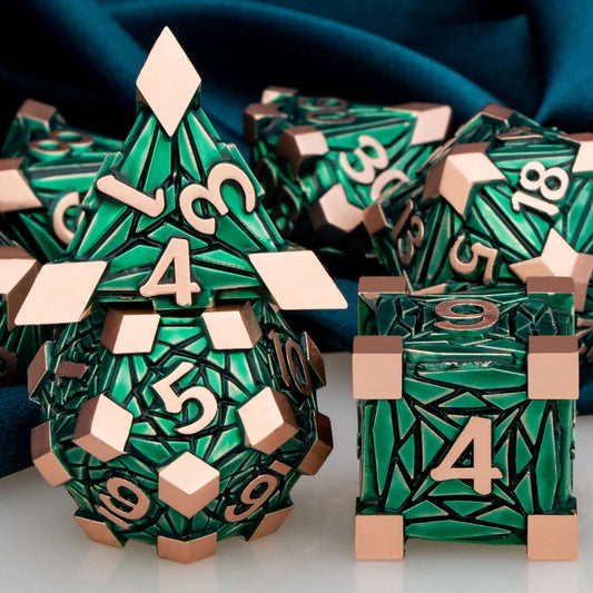 Edge Capped Metal Dice - Rustic Green