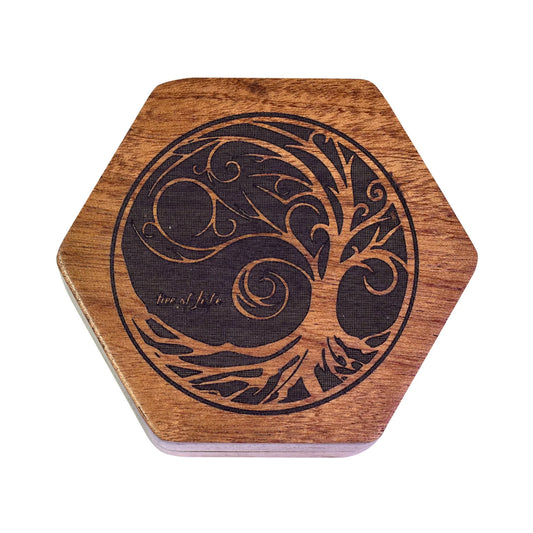 Hexagon Wooden Dice Box - Tree of Life