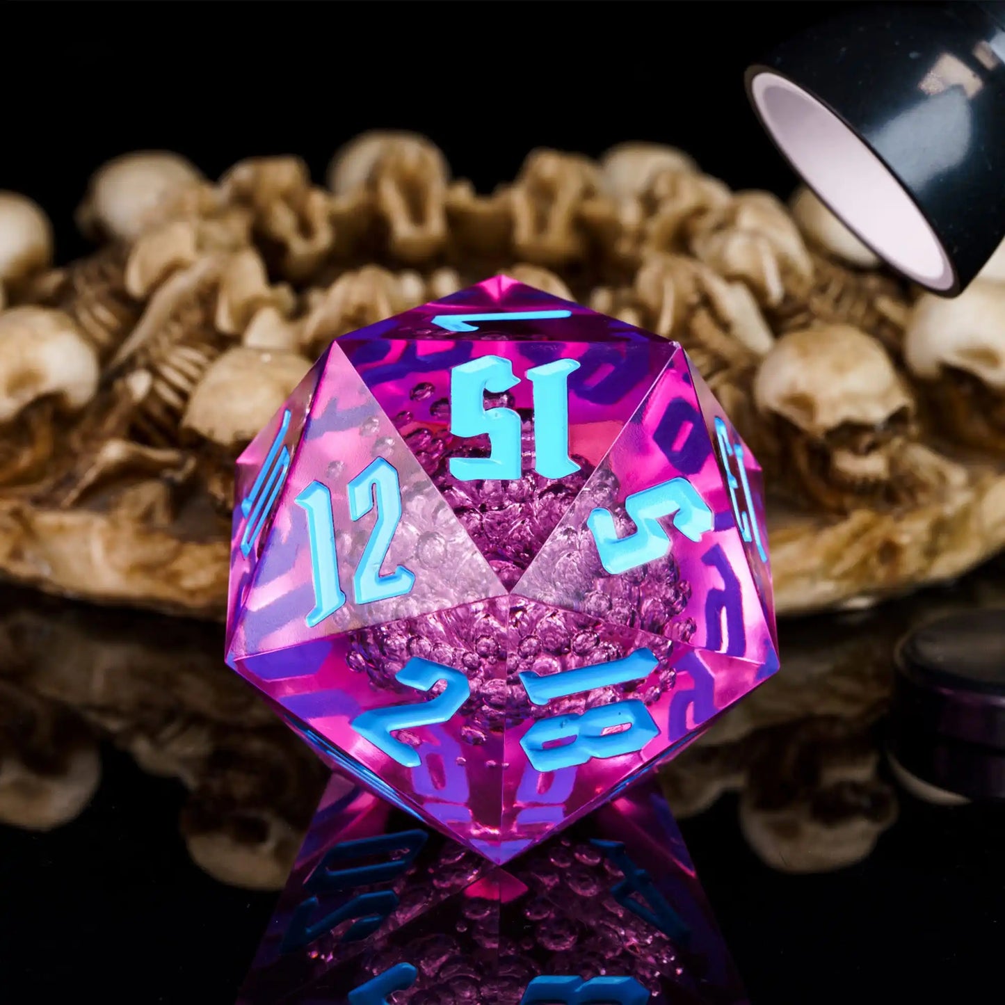 55mm Single Large Acrylic Die - Crystal Pink w/ White Font