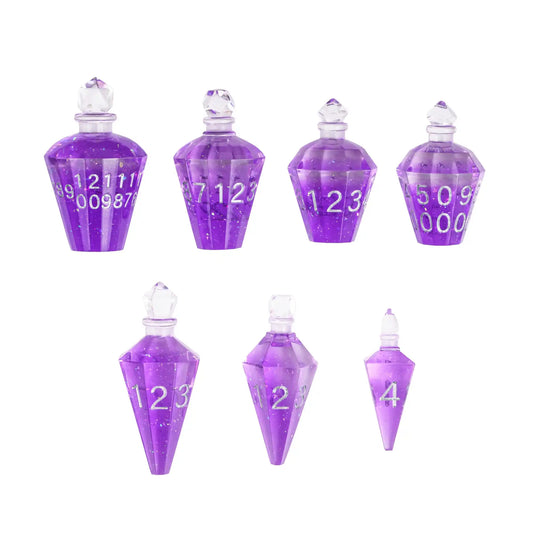Potion Bottles Dice - Purple w/ Silver Font