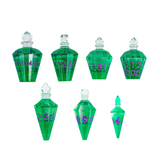 Potion Bottles Dice - Green w/ Purple Font