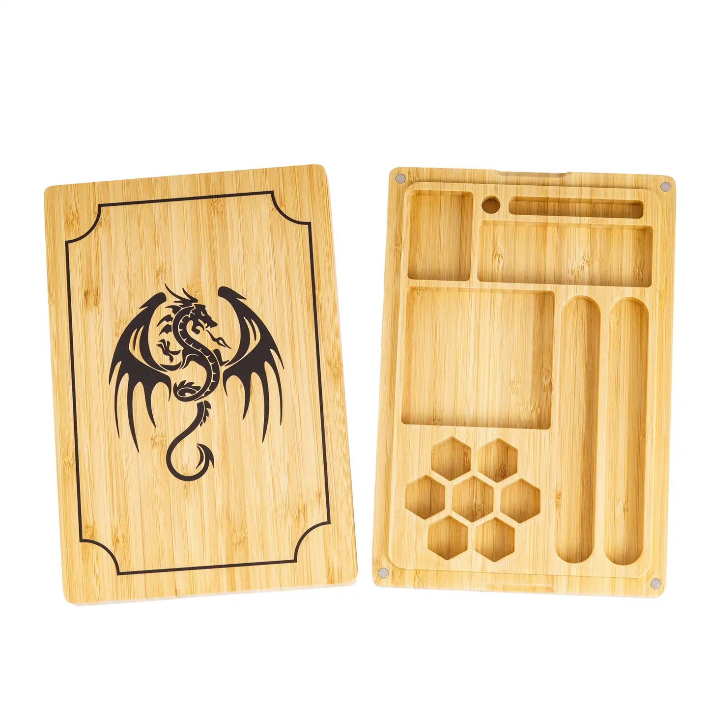 Wooden Dice Case and Tray - Dragon Rectangular