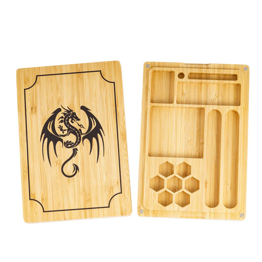 Wooden Dice Case and Tray - Dragon Rectangular