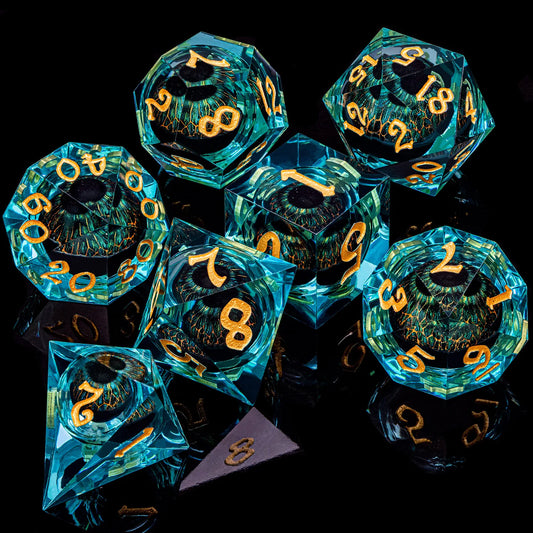 Eye of Cthulhu Resin Dice - Teal Resin w/ Black Eyes