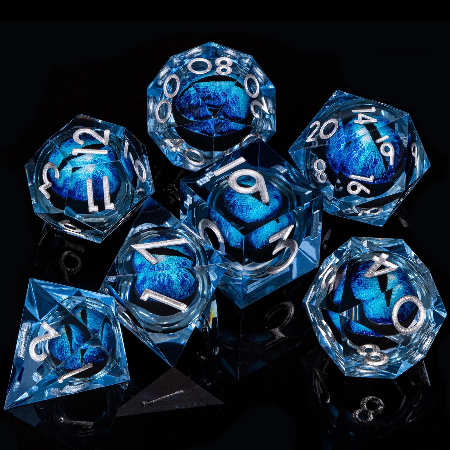 Eye of Cthulhu Resin Dice - Blue Resin w/ Sharp Blue Eyes