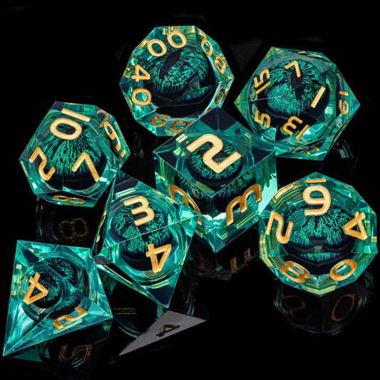 Eye of Cthulhu Resin Dice - Green Resin w/ Sharp Green Eyes