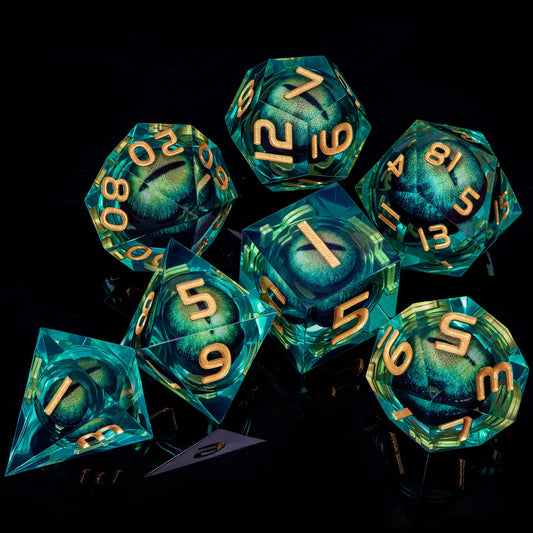 Eye of Cthulhu Resin Dice - Green Resin w/ Sharp Green Eyes