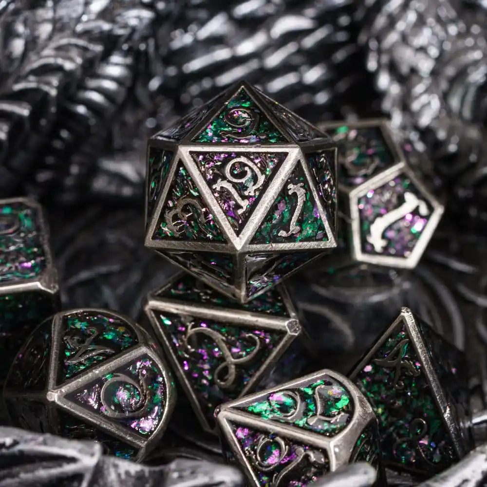 Dragon Font Metal Dice - Silver