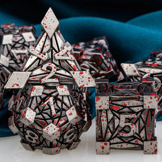 Edge Capped Metal Dice - Blood Splatters