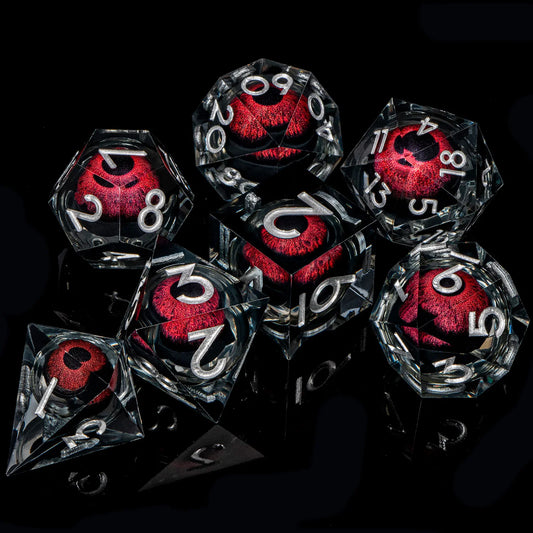 Eye of Cthulhu Resin Dice - Clear Resin w/ Red Eyes