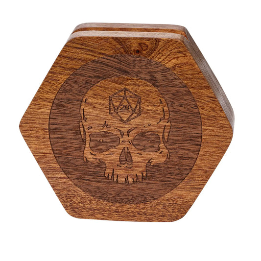 Hexagon Wooden Dice Box - Skull