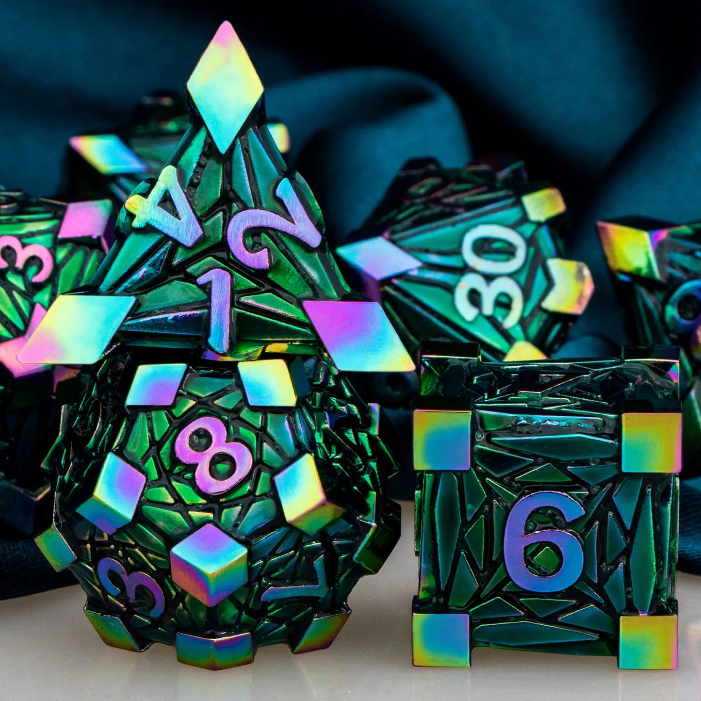 Edge Capped Metal Dice - Chrome Green