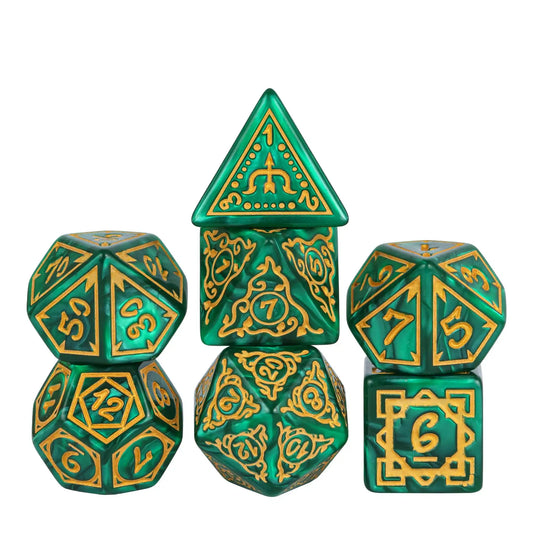 Framed Edges Acrylic Dice - Green and Gold