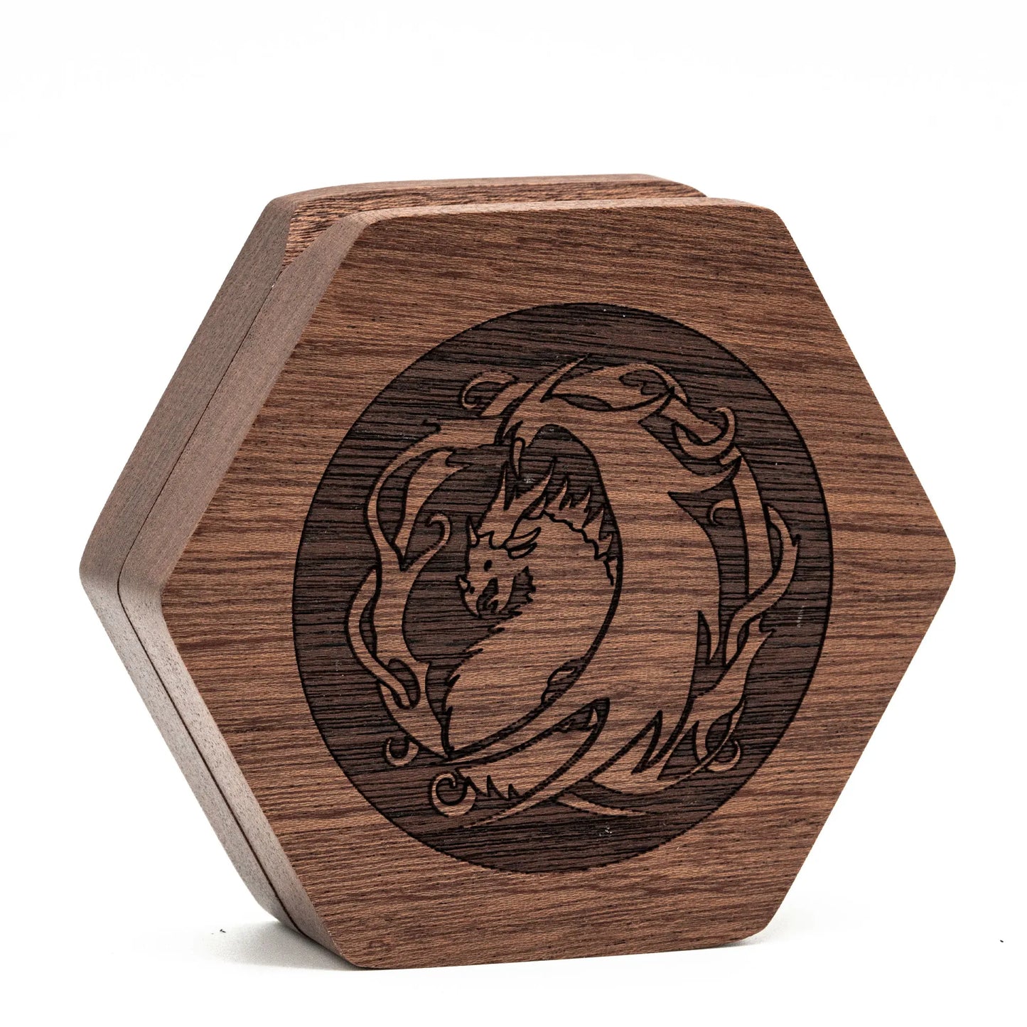 Hexagon Wooden Dice Box - Flying Dragon